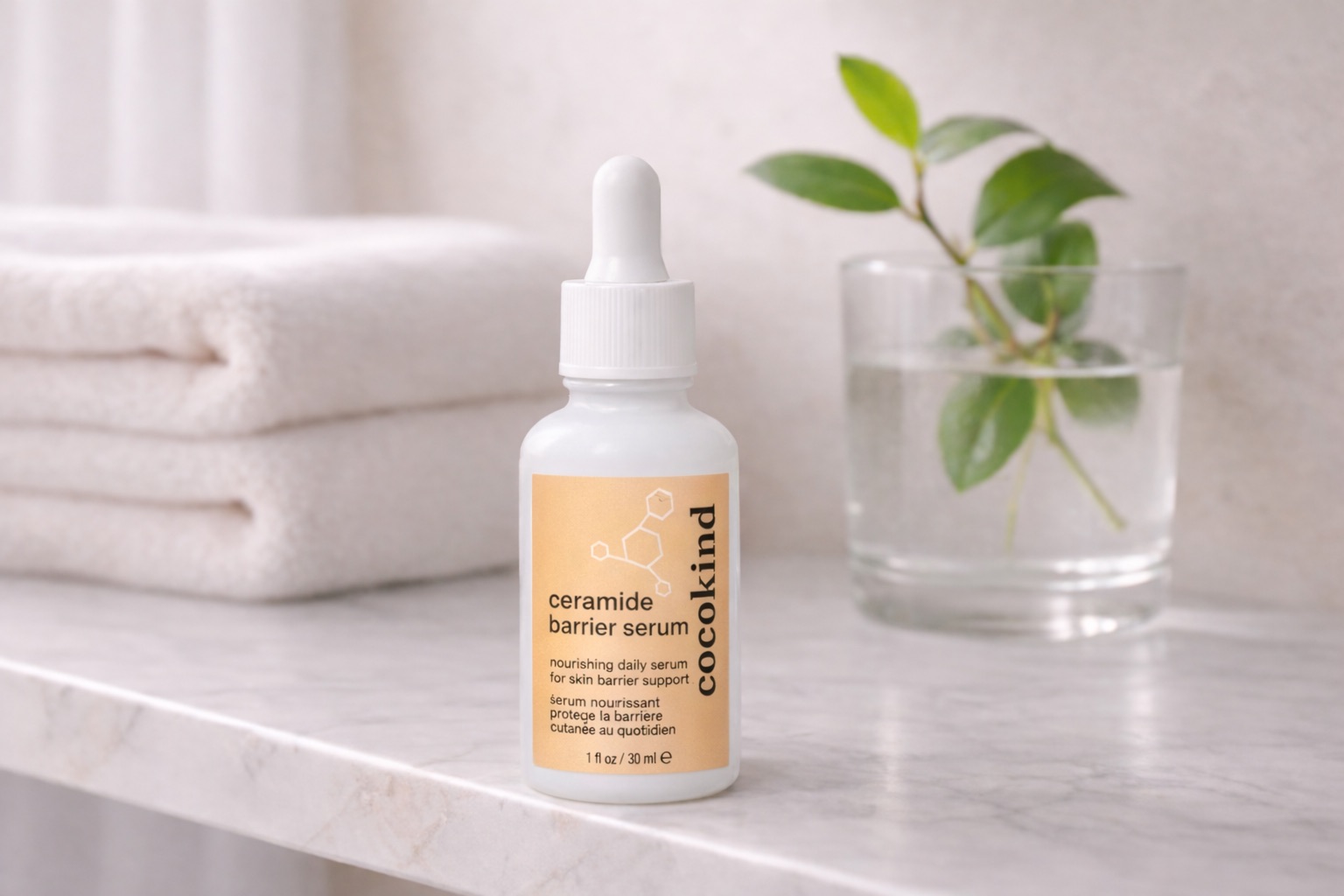 Cocokind ceramide barrier serum bottle with dropper for lightweight daily hydration